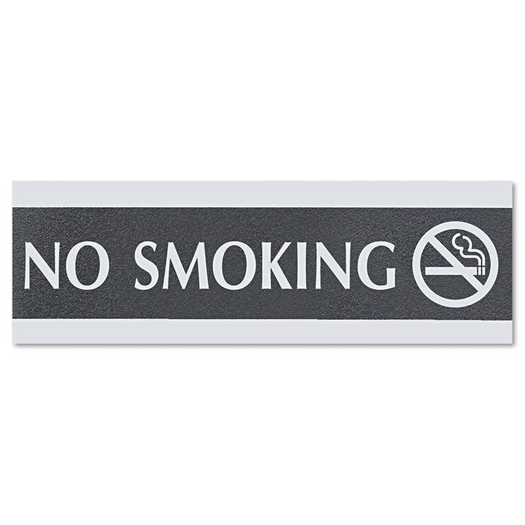 Picture of Century Series Office Sign, NO SMOKING, 9 x 3, Black/Silver