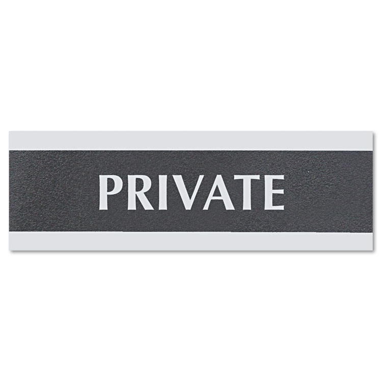 Picture of Century Series Office Sign, PRIVATE, 9 x 3, Black/Silver