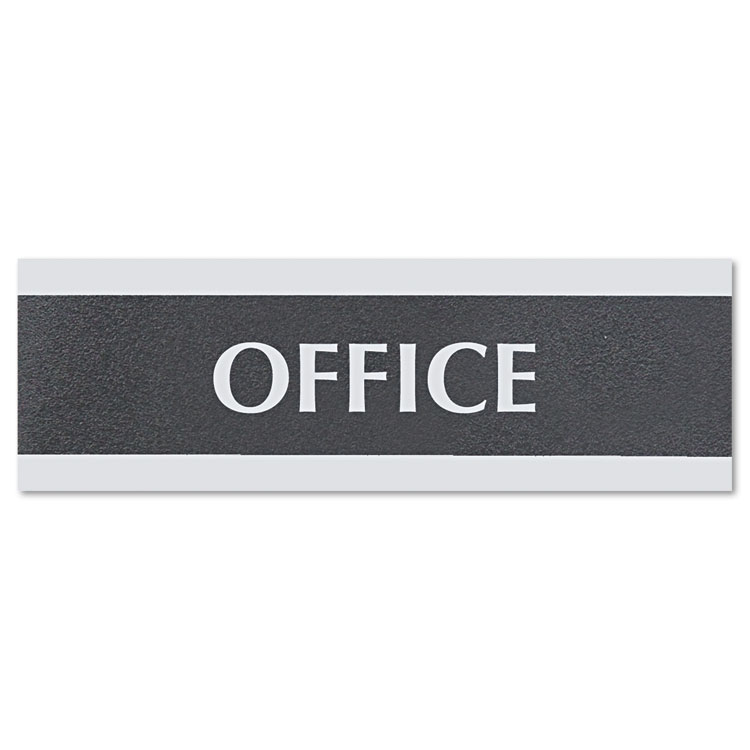 Picture of Century Series Office Sign, OFFICE, 9 x 3, Black/Silver
