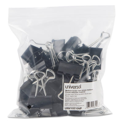 UNV-10210VP: Universal Binder Clips in Zip-Seal Bag, Medium, Black