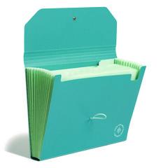 U-Eco 13-Pocket Expandable File, 9.75" Expansion, 13 Sections; Button/Elastic Closure, 1/12-Cut Tabs, Letter Size, Ocean