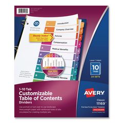 Customizable TOC Ready Index Multicolor Tab Dividers, Uncollated, 10-Tab, 1 to 10, 11 x 8.5, White, 24 Sets
