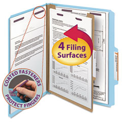 Pressboard Top Tab Classification Folders, Expands 2", 1 Divider, 4 SafeSHIELD Fasteners, Letter Size, Blue, 10/Box