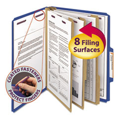 Pressboard Top Tab Classification Folders, Expands 3", 3 Dividers, 8 SafeSHIELD Fasteners, Letter Size, Dark Blue, 10/Box