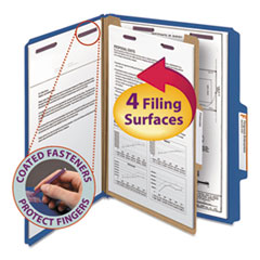 Pressboard Top Tab Classification Folders, Expands 2", 1 Divider, 4 SafeSHIELD Fasteners, Letter Size, Dark Blue, 10/Box