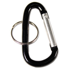 Carabiner Key Chains, Split Key Rings, Aluminum, Black, 10/Pack