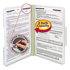 Recycled Pressboard Fastener Folders, 1/3 Tab: Assorted, Expands 2", 2 SafeSHIELD Fasteners, Legal Size, Gray-Green, 25/Box