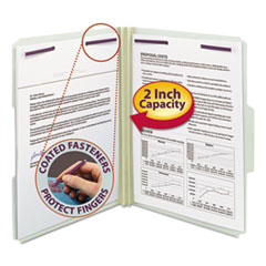 Recycled Pressboard Fastener Folders, 1/3-Cut Tabs, Two SafeSHIELD Fasteners, 2" Expansion, Letter Size, Gray-Green, 25/Box