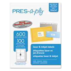 Labels, Laser Printers, 3.33 x 4, White, 6/Sheet, 100 Sheets/Box