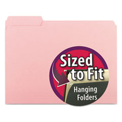 Interior File Folders, 1/3-Cut Tabs, Letter Size, Pink, 100/Box