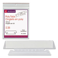 Poly Index Tabs and Inserts For Hanging File Folders, 1/3-Cut Tabs, White/Clear, 3.5" Wide, 25/Pack