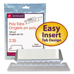 Poly Index Tabs and Inserts For Hanging File Folders, 1/5-Cut Tabs, White/Clear, 2.25" Wide, 25/Pack