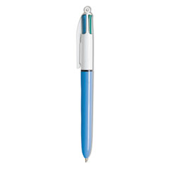 4-Color Multi-Function Ballpoint Pen, Retractable, Medium 1 mm, Black/Blue/Green/Red Ink, Blue Barrel