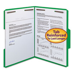 Top Tab Colored Fastener Folders, 1/3-Cut Tab: Assorted, Expands 0.75", 2 Fasteners, Letter Size, Green, 50/Box