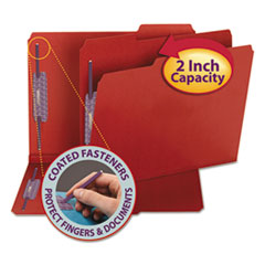 Colored Pressboard Fastener Folders, 1/3-Cut Tab, Expands 2", 2 SafeSHIELD Fasteners, Letter Size, Bright Red, 25/Box