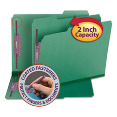 Colored Pressboard Fastener Folders, 1/3-Cut Tab: Assorted, Expands 2", 2 SafeSHIELD Fasteners, Letter Size, Green, 25/Box
