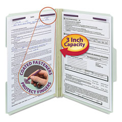 Recycled Pressboard Fastener Folders, 1/3 Tab: Assorted, Expands 3", 2 SafeSHIELD Fasteners, Legal Size, Gray-Green, 25/Box