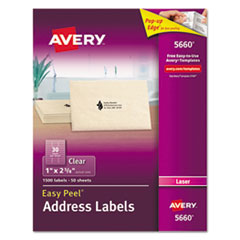 Matte Clear Easy Peel Mailing Labels w/ Sure Feed Technology, Laser Printers, 1 x 2.63, Clear, 30/Sheet, 50 Sheets/Box
