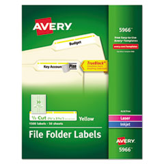 Permanent TrueBlock File Folder Labels with Sure Feed Technology, 0.66 x 3.44, Yellow/White, 30/Sheet, 50 Sheets/Box