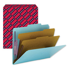 Pressboard Top Tab Classification Folders, Expands 2", 2 Dividers, 6 SafeSHIELD Fasteners, Letter Size, Blue, 10/Box