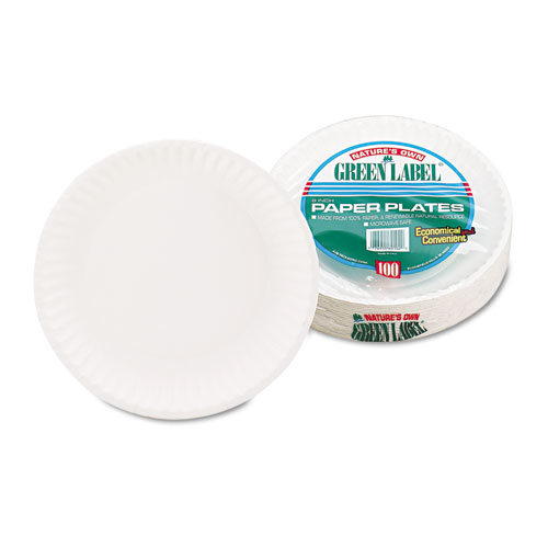 Picture of White Paper Plates, 9" dia, 100/Pack, 10 Packs/Carton