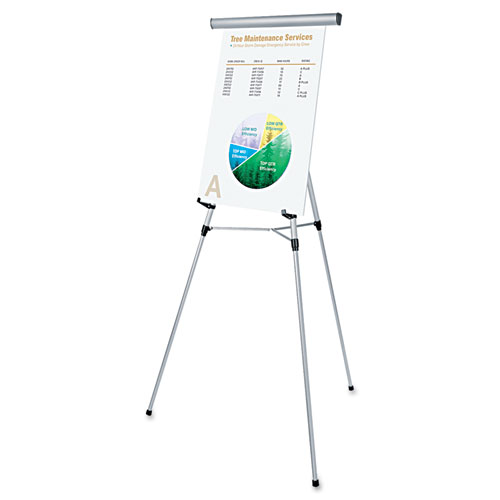 Picture of 3-Leg Telescoping Easel with Pad Retainer, Adjusts 34" to 64", Aluminum, Silver