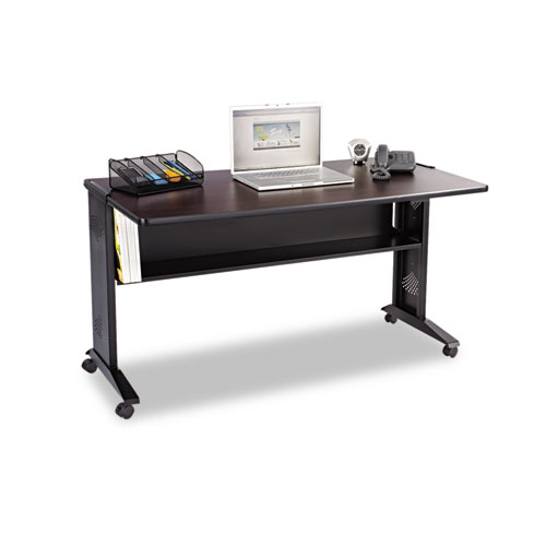 Picture of Mobile Computer Desk with Reversible Top, 53.5" x 28" x 30", Mahogany/Medium Oak/Black