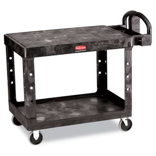 Picture of Flat Shelf Utility Cart, Plastic, 2 Shelves, 500 lb Capacity, 25.25" x 44" x 38.13", Black