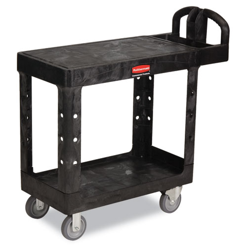 Picture of Flat Shelf Utility Cart, Plastic, 2 Shelves, 500 lb Capacity, 19.19" x 37.88" x 33.33", Black
