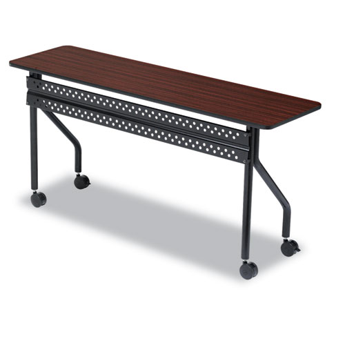 Picture of OfficeWorks Mobile Training Table, Rectangular, 60" x 18" x 29", Mahogany/Black