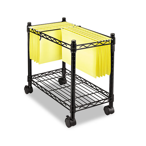 Picture of High-Capacity Rolling File Cart, Metal, 1 Shelf, 2 Bins, 24" x 14" x 20.5", Black