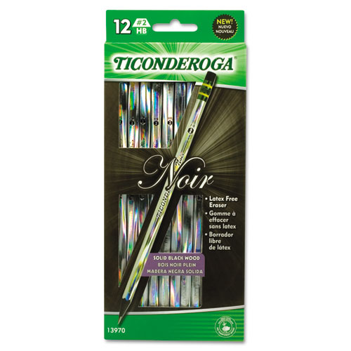 Picture of Noir Holographic Woodcase Pencil, HB (#2), Black Lead, Holographic Silver Barrel, 12/Pack