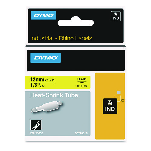 Picture of Rhino Heat Shrink Tubes Industrial Label Tape, 0.5" x 5 ft, White/Black Print