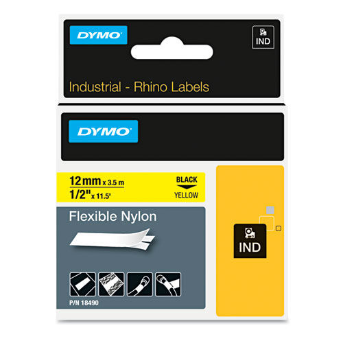 Rhino+Flexible+Nylon+Industrial+Label+Tape%2C+0.5%26quot%3B+X+11.5+Ft%2C+Yellow%2Fblack+Print