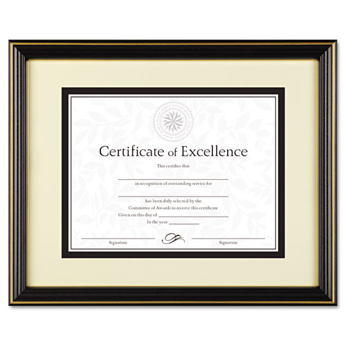 Picture of Gold-Trimmed Document Frame, Wood, 11 x 14 Matted to 8.5 x 11, Black