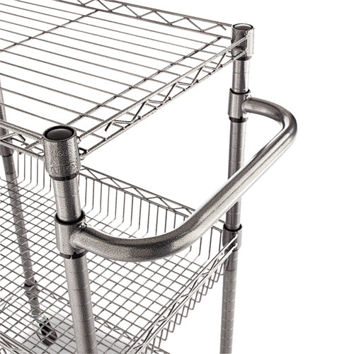 Picture of Three-Tier Wire Cart with Basket, Metal, 2 Shelves, 1 Bin, 500 lb Capacity, 28" x 16" x 39", Black Anthracite