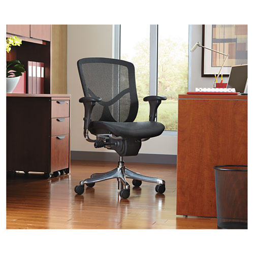 Picture of Alera EQ Series Ergonomic Multifunction Mid-Back Mesh Chair, Supports Up to 250 lb, Black Seat/Back, Aluminum Base