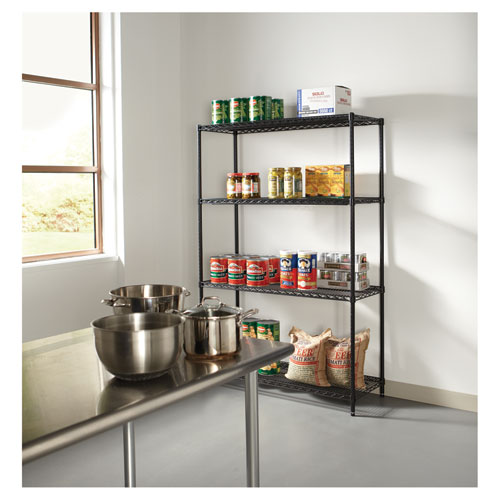 Picture of NSF Certified Industrial Four-Shelf Wire Shelving Kit, 48w x 18d x 72h, Black