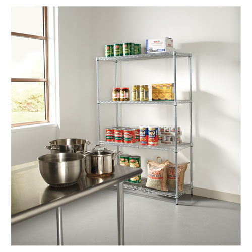 Picture of NSF Certified Industrial Four-Shelf Wire Shelving Kit, 48w x 18d x 72h, Silver