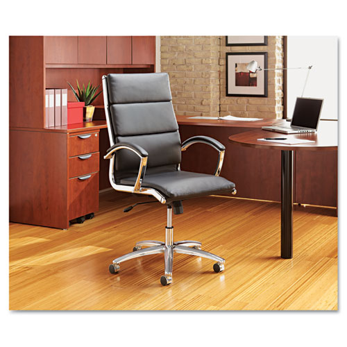 Picture of Alera Neratoli High-Back Slim Profile Chair, Faux Leather, 275 lb Cap, 17.32" to 21.25" Seat Height, Black Seat/Back, Chrome