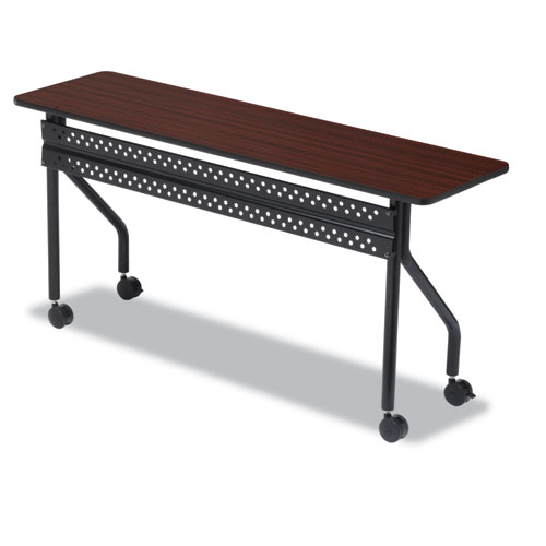 Picture of OfficeWorks Mobile Training Table, Rectangular, 72" x 18" x 29", Mahogany/Black