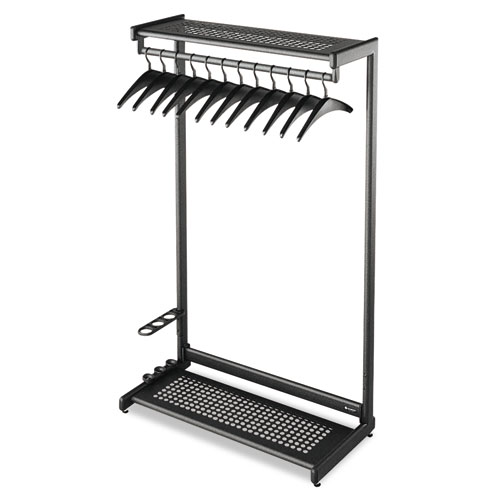 Picture of Single-Sided Rack with Two Shelves, 12 Hangers, Steel, 48w x 18.5d x 61.5h, Black
