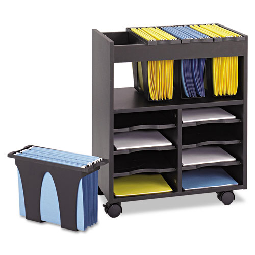 Picture of Go Cart Mobile File, Engineered Wood, 8 Shelves, 4 Bins, 14.5" x 21.5" x 26.25", Black