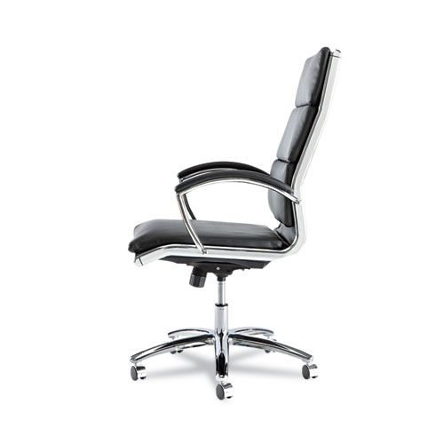 Picture of Alera Neratoli High-Back Slim Profile Chair, Faux Leather, 275 lb Cap, 17.32" to 21.25" Seat Height, Black Seat/Back, Chrome