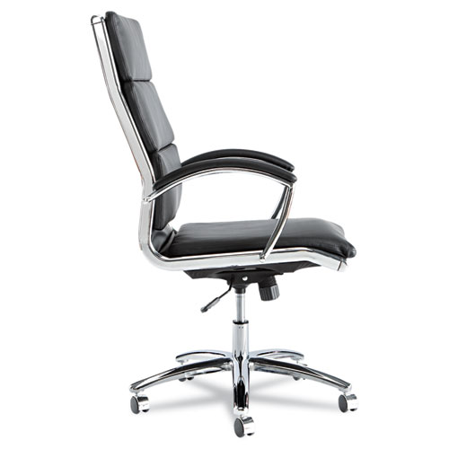 Picture of Alera Neratoli High-Back Slim Profile Chair, Faux Leather, 275 lb Cap, 17.32" to 21.25" Seat Height, Black Seat/Back, Chrome