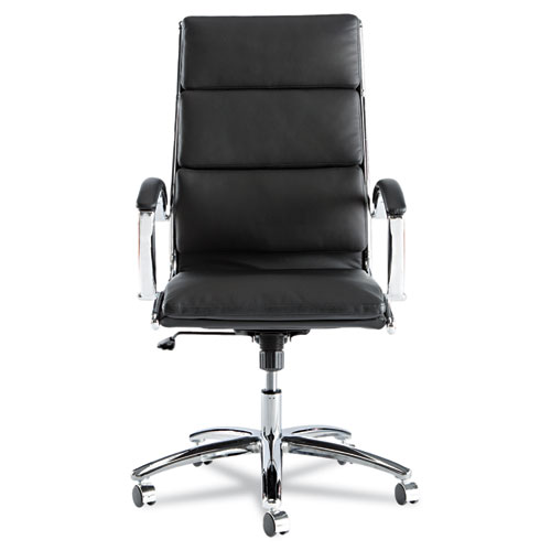 Picture of Alera Neratoli High-Back Slim Profile Chair, Faux Leather, 275 lb Cap, 17.32" to 21.25" Seat Height, Black Seat/Back, Chrome