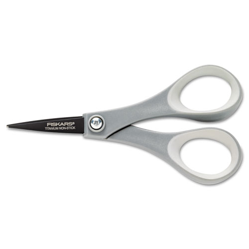 Picture of Performance Non-Stick Titanium Softgrip Scissors, Pointed Tip, 5" Long, 1.6" Cut Length, Gray Straight Handle
