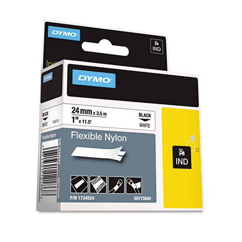 Picture of Rhino Flexible Nylon Industrial Label Tape, 1" x 11.5 ft, White/Black Print