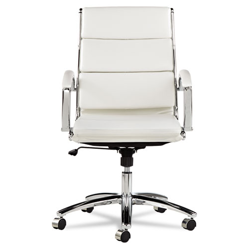 Picture of Alera Neratoli Mid-Back Slim Profile Chair, Faux Leather, Up to 275 lb, 18.3" to 21.85" Seat Height, White Seat/Back, Chrome