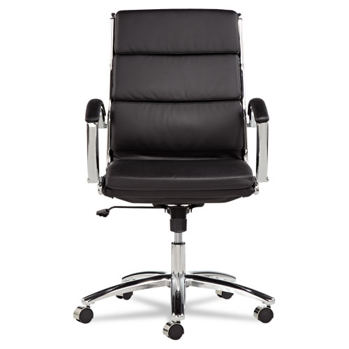 Picture of Alera Neratoli Mid-Back Slim Profile Chair, Faux Leather, Supports Up to 275 lb, Black Seat/Back, Chrome Base